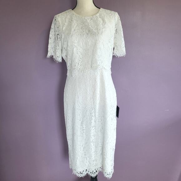 NWT Lulus Devotion White Lace Scalloped Layered Short Sleeve Formal Dress - Picture 3 of 16